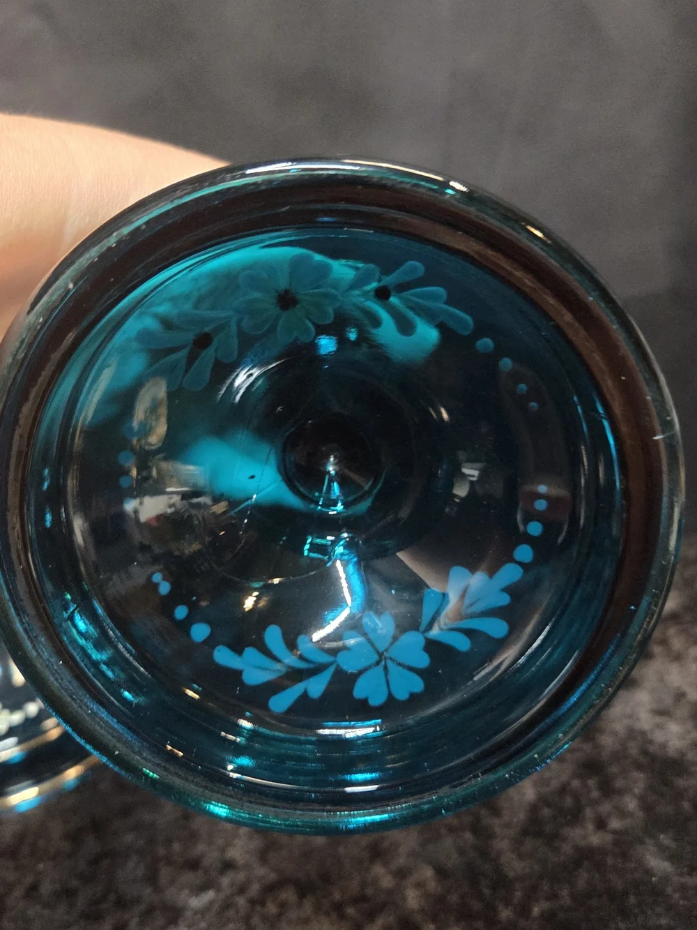 Tiffin Glass Candlestick Holders Peacock Jasper Blue Hand Painted Made In USA